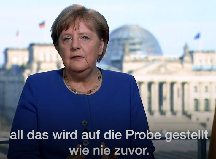 Bundeskanzlerin Dr. Angela Merkel bei ihrer Ansprache an die Bürgerinnen und Bürger zur Coronavirus-Epidemie am 18. März 2020.