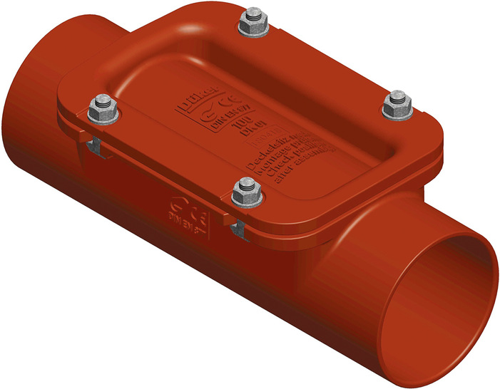 Düker: Reinigungsrohr mit rechteckigem Deckel.