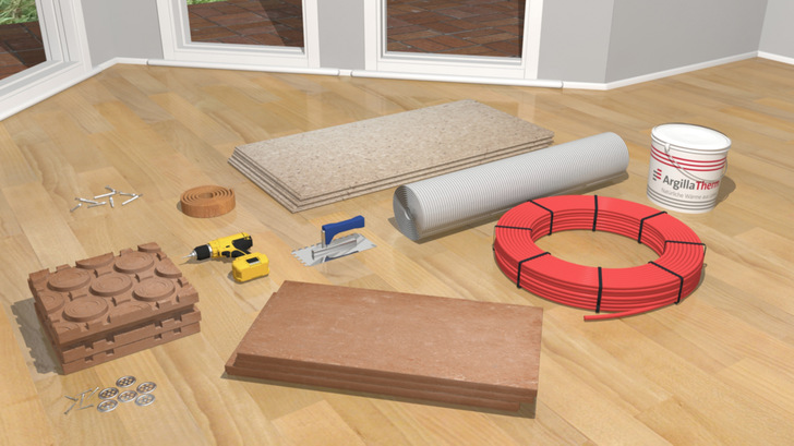 ArgillaTherm: Systembestandteile des Lehmklima-Systems. - © Bild: argillatherm.de
 ArgillaTherm: Systembestandteile des Lehmklima-Systems.