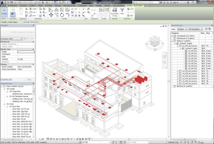 LG Electronics: Mit LATS Revit geplantes VRF-System.