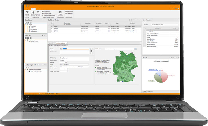 Bild 1: Lüftungskonzept-Software prüft nach der Eingabe der Projekt- und Standortdaten die Notwendigkeit lüftungstechnischer Maßnahmen und unterstützt die Auslegung. - © Bild: Solar-Computer
