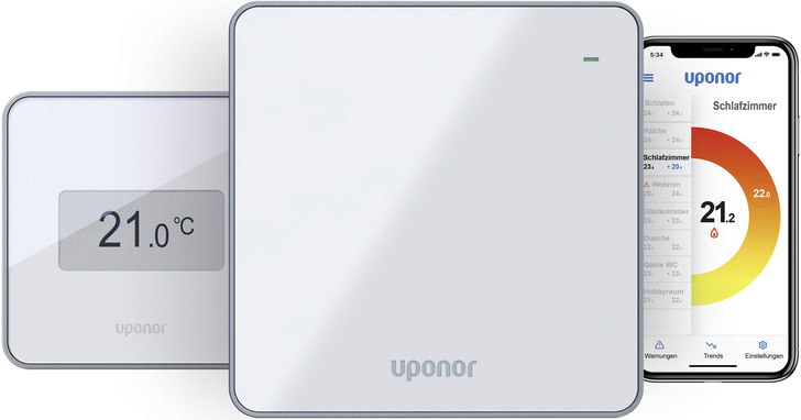 Uponor Smatrix Pulse: Raumthermostat, Kommunikationsmodul, App.