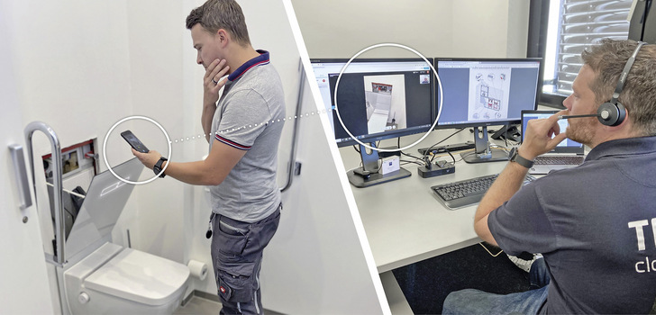 Tece: Ferndiagnose-Service per Video über den Smartphone-Browser unterstützt durch einen virtuellen Pointer.