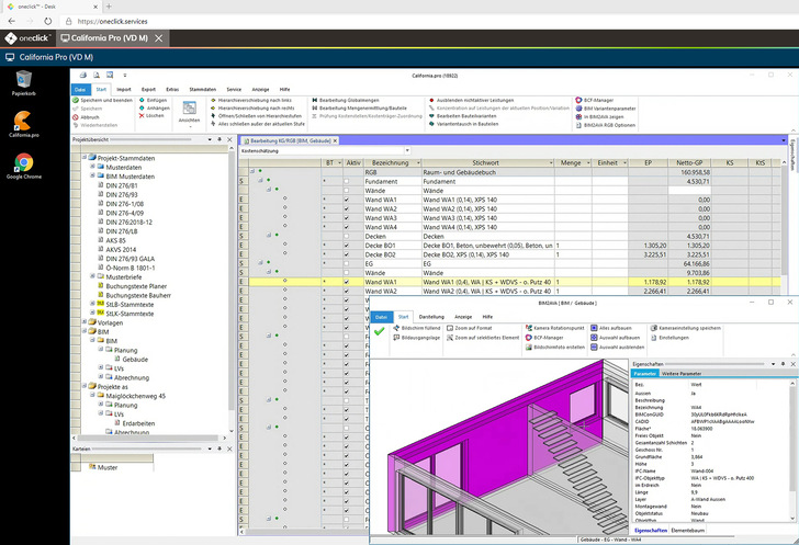 G&W: Bearbeitung eines BIM2AVA-Modells mit California.pro in der Cloud via Web-Browser.
