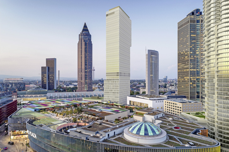 Bild 1 Das Büro- und Hotelhochhaus ONE verändert die Skyline von Frankfurt (Visualisierung). - © ca immo deutschland
