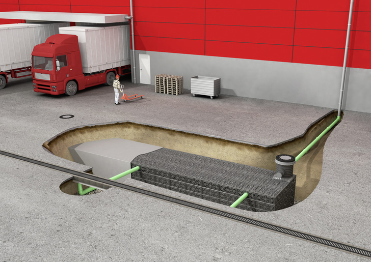 Graf: Rigole mit EcoBloc-Inspect-smart-plus-Modulen. - © Otto Graf GmbH
