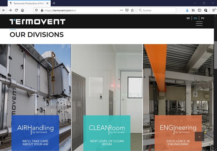 Die Geschäftstätigkeit von Termovent gliedert sich in die Divisionen Air Handling Units, Clean Rooms und Engineering.
