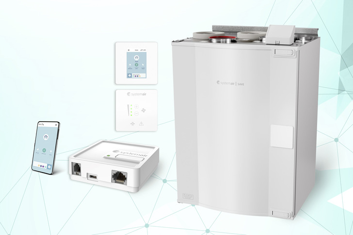 Systemair: Save VTR 250 (rechts) mit den Bedienoptionen Touch, Light und Connect (von oben).