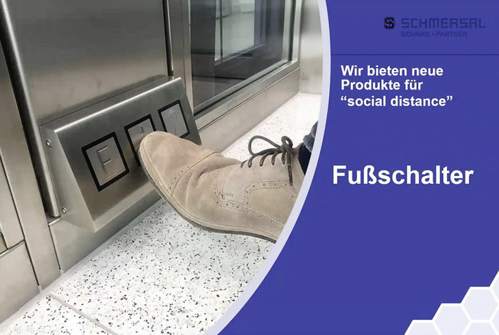 Bild 1 Schmersal zeigte in der virtuellen Ausstellung der 38. Ausgabe der Heilbronner Aufzugstage einen hygienebewussten Fußschalter. - © Schmersal / Screenshot 38. HAT
