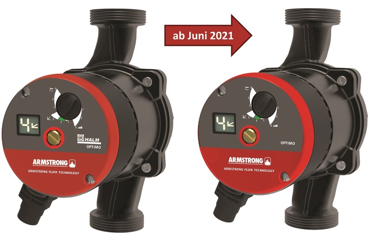Armstrong-Umwälzpumpen: Neues Logo, bewährte Technik und Funktion. Links das bisherige Design, rechts das neue Design ab Juni 2021.