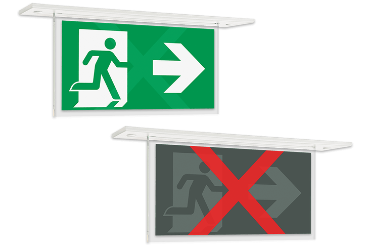 Labor Strauss Gruppe: Zur dynamischen Fluchtweglenkung einsetzbare Rettungszeichenleuchte.