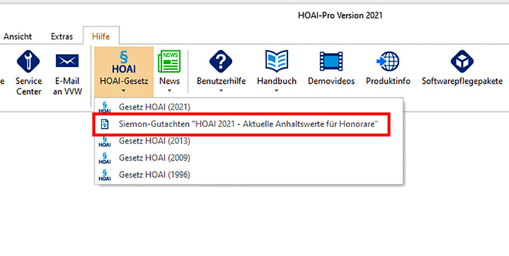 Weise Software hat die Honorartafeln des Siemon-Gutachtens in HOAI-Pro 2021 integriert. - © Weise Software
