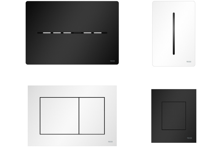 Tece: Betätigungsplatten in Mattschwarz und Mattweiß.