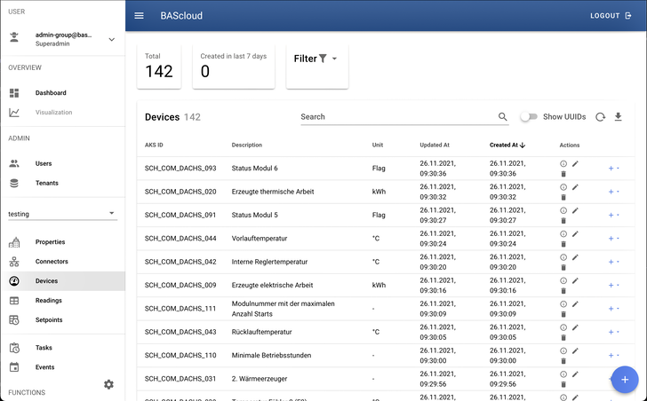 ProFM: Benutzeroberfläche der BAScloud.
