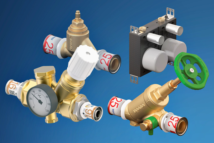 Uponor: Ventile und Wasserzählerbox mit S-Press-Plus-Anschlüssen.