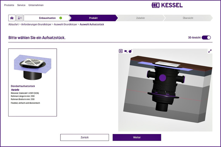 Kessel: Online-Planungsassistent für Ablauftechnik mit 3D-Viewing-Modell. - © Kessel
