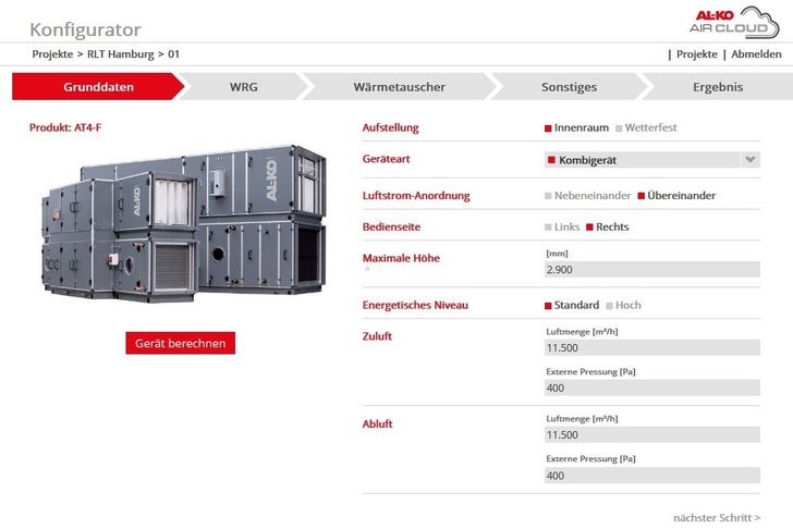 AL-KO Air Technology: Online-Konfigurator AL-KO Aircloud.
