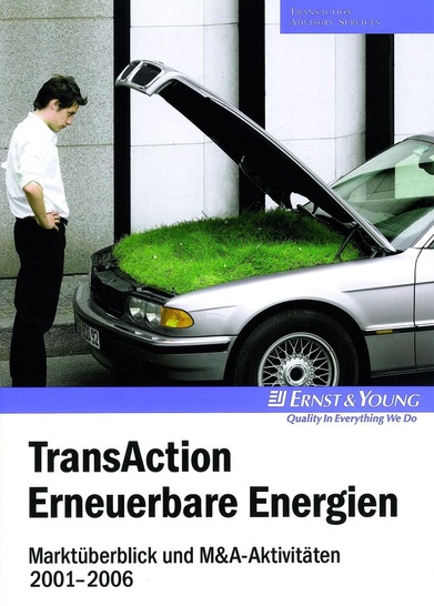 Die Studie von Ernst & Young analysiert 350 Transaktionen und deren Hintergründe in den Sektoren Wind, Photovoltaik, Solarthermie und Biogas im Zeitraum von Januar 2001 bis Mai 2006. Mit über 100 Transaktionen hat sich das Trans­aktionsaufkommen im Jahr 2005 deutlich erhöht. Für das Jahr 2006 gehen die Autoren von einer weiteren Steigerung aus. www.de.ey.com/tas