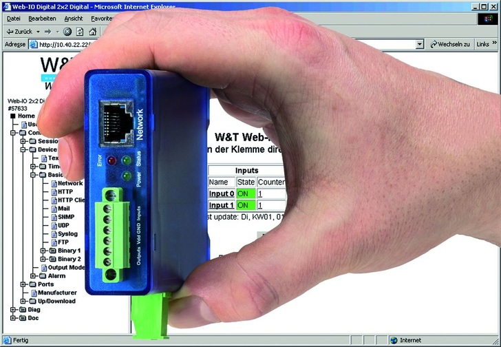 W & T: Web-IO 2x Digital im schmalen Hutschienengehäuse.