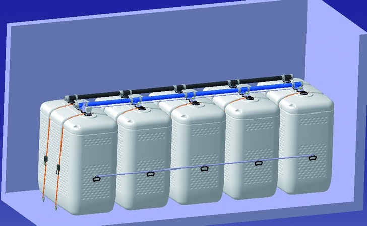 Schütz: Auftriebs- und verformungssichere Tankbatterie für Hochwassergebiete. - © Schütz
