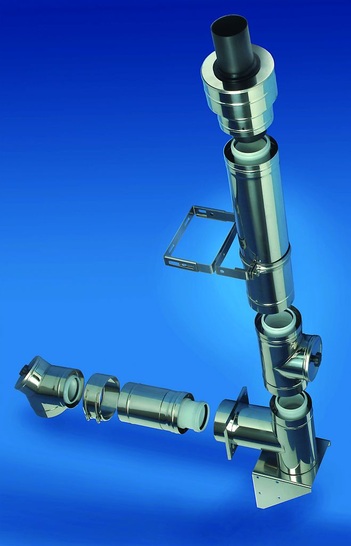 Raab Polytube Air - hier in der Außenmontage - ist für alle Brennwertkessel mit einer Abgastemperatur bis maximal 120 °C geeignet. - © Raab
 Raab Polytube Air - hier in der Außenmontage - ist für alle Brennwertkessel mit einer Abgastemperatur bis maximal 120 °C geeignet.