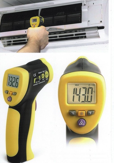 Trotec InfrarotPyrometer TP4: Zielen, auslösen, Oberflächentemperatur ablesen.