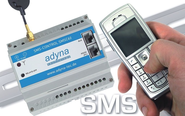 Adyna: SMS-Controller SMSC62 für die weltweite Fernüber­wachung und -schaltung via Short Message Service (SMS).