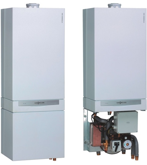 Viessman: Anschluss­fertig vormontierte ­Heizkreisverteilung als Unterbau-Kit für die Gas-Wandgeräte ­Vitopend und Vitodens.