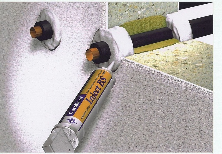 Doyma: Brandabschottung in einer Wand mit Curaflam Inject BS+K10.
