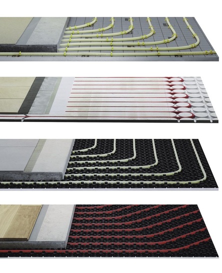 Viega: Das neue Fonterra-Programm für die Flächentemperierung umfasst insgesamt zehn Systeme für Neubau und Renovierung. Von oben: Viega Fonterra Tacker, Viega Fonterra Reno, Viega Fonterra Base 17 sowie Viega Fonterra Base 12.