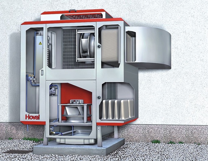 Hoval: Das Umluftkühlgerät AdiaVent kühlt adiabat mit Prozessluft. - © Hoval

