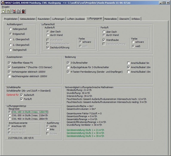 Wolf: Auslegungsprogramm für Wohnungslüftungsanlagen nach DIN 1946-6 (Entwurf). - © Wolf
