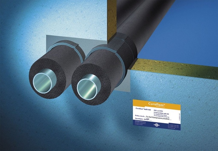 Doyma: Curaflam Rollit ISO wird in einer Vorrats-Box mit 10 m Brandschutz-Material sowie zehn Brandschutzschildern geliefert. - © Doyma
 Doyma: Curaflam Rollit ISO wird in einer Vorrats-Box mit 10 m Brandschutz-Material sowie zehn Brandschutzschildern geliefert.