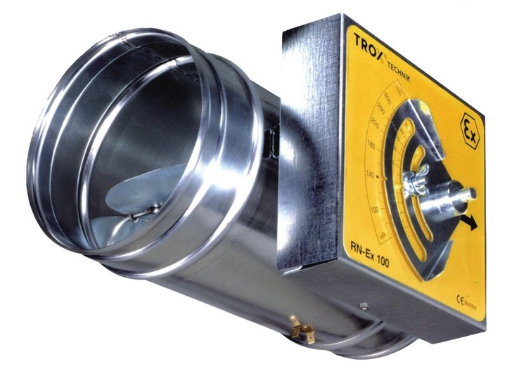 Trox: Mechanisch-selbsttätiger Volumenstromregler für konstante Volumenstromsysteme, zugelassen und zertifiziert nach ATEX, für ex­plosionsgeschützte Bereiche.