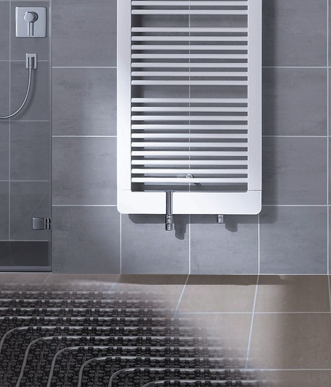 Kermi: Mit der Anschlussarmatur xlink für die Badheizkörper Credo-V und Credo-Duo ist der einfache Anschluss einer Fußbodenheizung möglich.