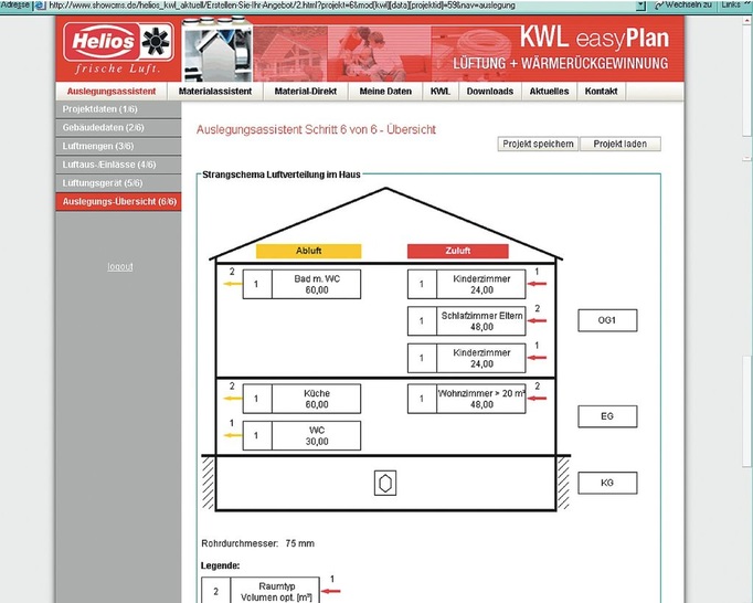 Helios: Auslegung und Materialauswahl für die Wohnungslüftung mit der Online-Software KWLeasyPlan.
