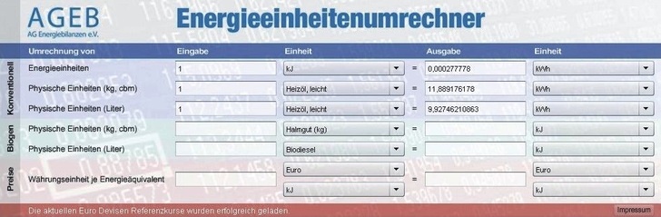 AGEB: Energieeinheiten-Umrechner.
