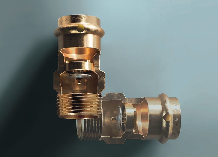 Viega: Der neue Gasströmungswächter kann waagerecht und senkrecht mit Fließrichtung von unten nach oben eingebaut werden.