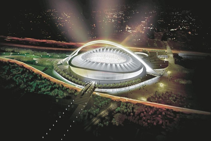 Modell des King-Senzangakhona-Stadion in Durban für die Fußballweltmeisterschaft 2010.