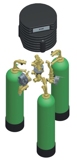 Grünbeck: Dreifach-Enthärtungsanlage Delta-p für die kontinuierliche Versorgung mit Weichwasser.