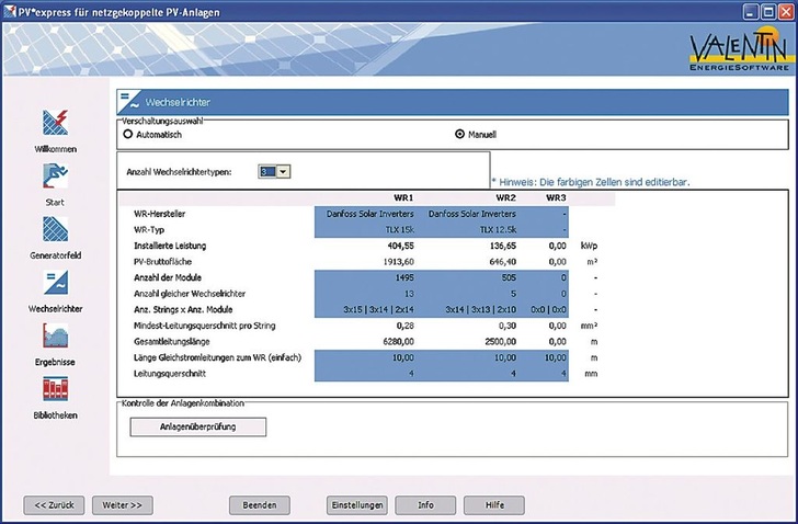 Valentin: Screenshot aus PV*express Version 3.0. - © Valentin
