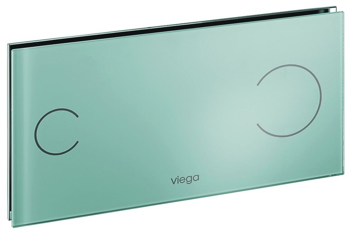 Glas / Mintgrün: Mit dieser neuen Kombination von Viega können auch die Betätigungsplatten in den aktuellen Material- und Farbtrends für Badezimmer einbezogen werden. - © Viega
