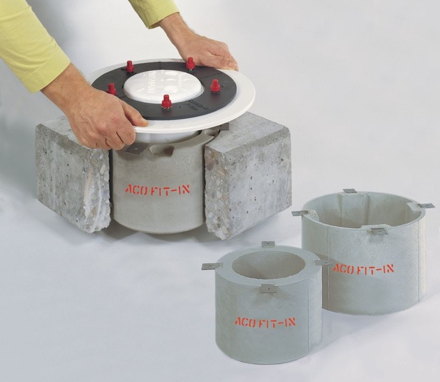 ACO Haustechnik: Vorgefertigtes Trockeneinbauset ACO FIT-IN für Kernbohrungen.