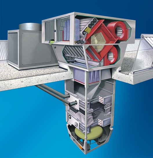 Hoval: Das RoofVent direct cool kühlt dezentral mit integriertem Single-Split Kühlsystem. - © Hoval
