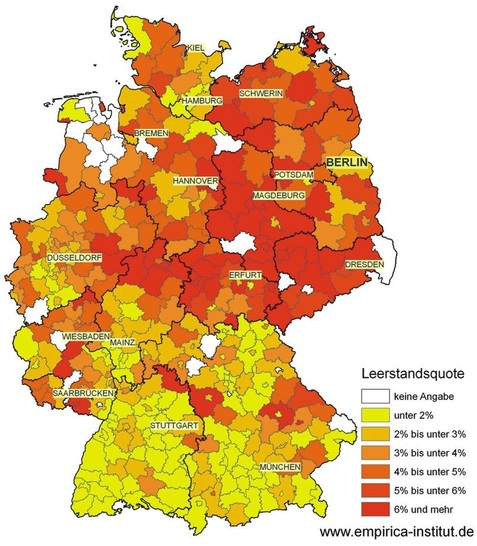 Techem-empirica-Leerstandsindex 2007, Geschosswohnungen auf Kreisebene. - © Techem
