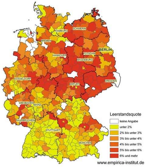 Techem-empirica-Leerstandsindex 2007, Geschosswohnungen auf Kreisebene.