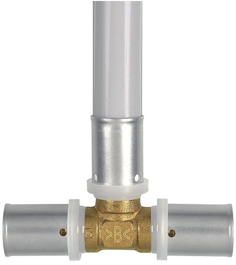 IBP: >B< Flex-System mit aluminiumverstärktem ­Mehrschichtverbundrohr, entzinkungsresistentem ­Messingrohrverbinder und EPDM-Dichtelementen.