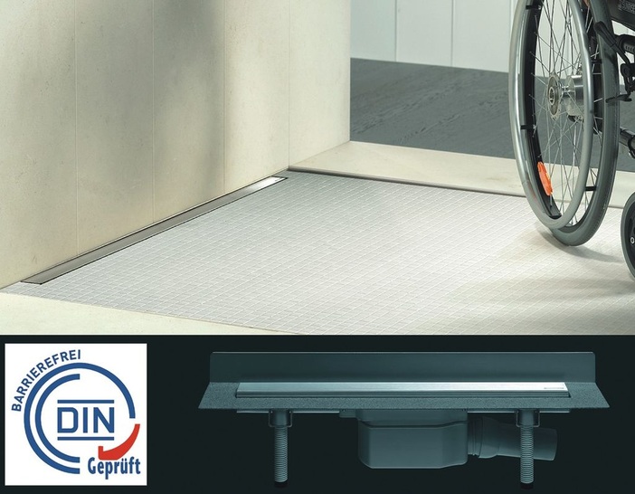 Die Duschrinnen CeraLine und weitere Dallmer-Ablaufsysteme für bodengleiche Duschen haben jetzt das Prädikat: barrierefrei — DIN-geprüft