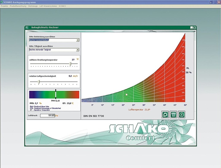 Schako hat sein Auslegungsprogramm Luft aktualisiert und um einen Behaglichkeitsrechner erweitert.
