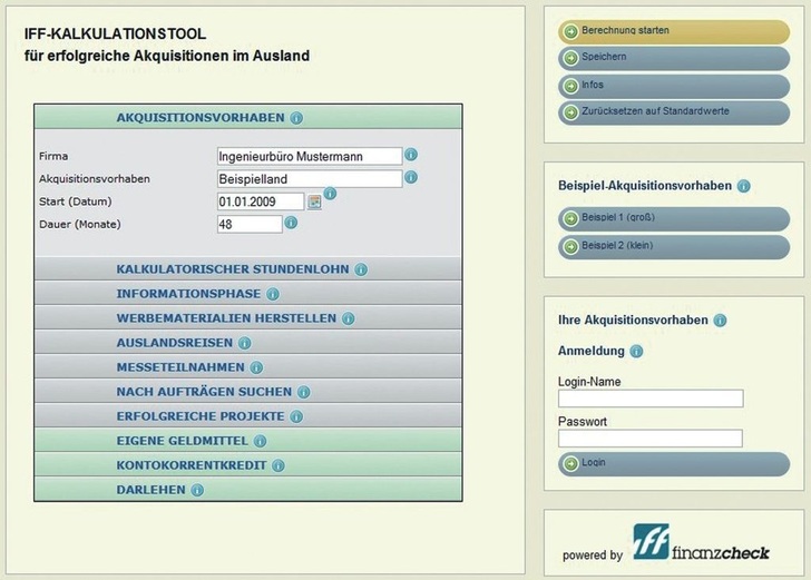 VBI / IFF: Kalkulationstool sowie Informationen und Links zum Thema Exportförderung auf www.ing-export.de.